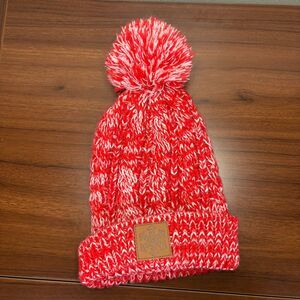 Gertex Red and White knit beanie with pom